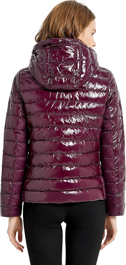 Aurlane Women's Short Down Jacket Inclined Zipper Sporty Winter Coat