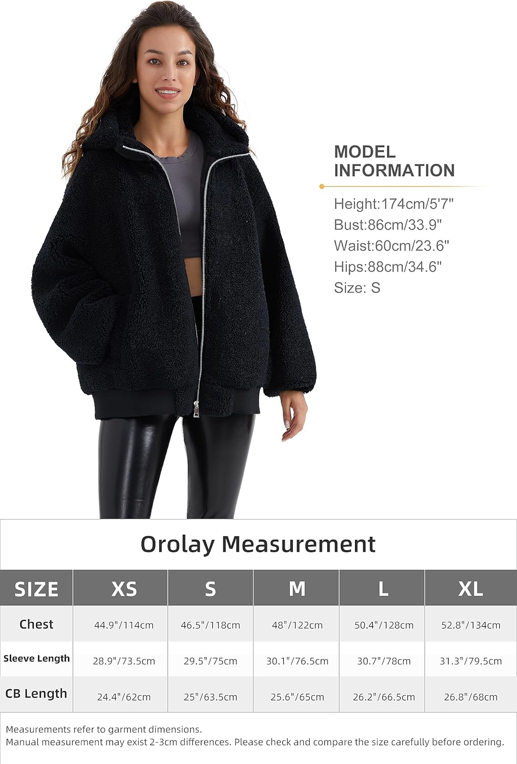 Aurlane Women's Sherpa Fleece Jacket Oversized Full-Zip Hoodie Outwear Coat