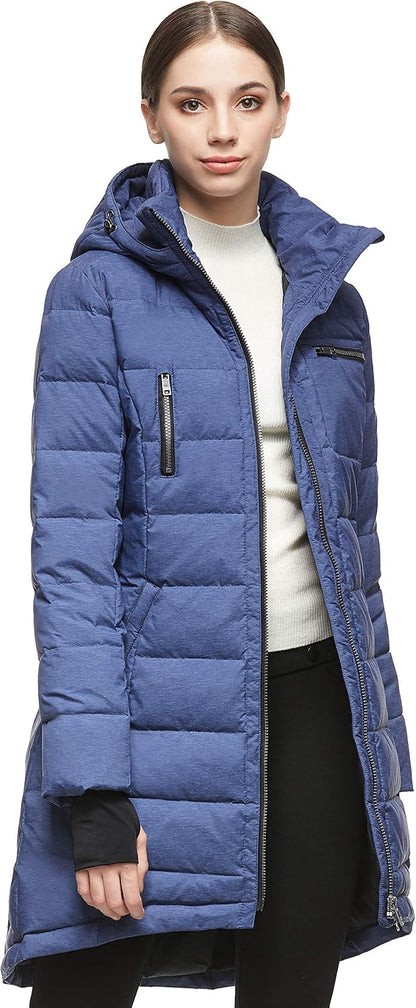 Aurlane Women's Winter Down Jacket Long Quilted Puffer Coat Warm Hooded Slim Fit Outerwear