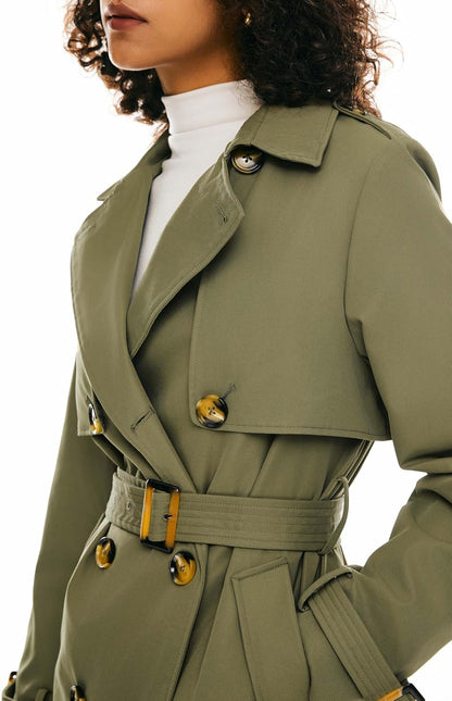 Aurlane Women's 3/4 Length Double Breasted Trench Coat Lapel Jacket with Belt