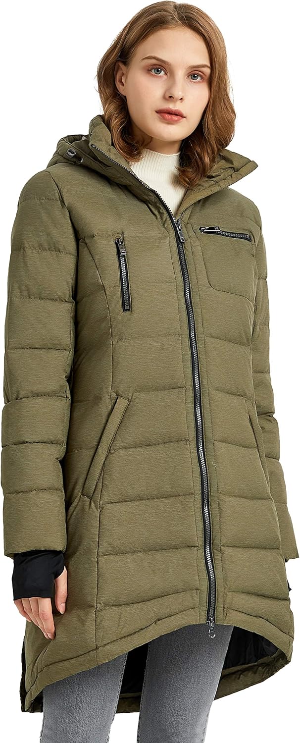 Aurlane Women's Winter Down Jacket Long Quilted Puffer Coat Warm Hooded Slim Fit Outerwear