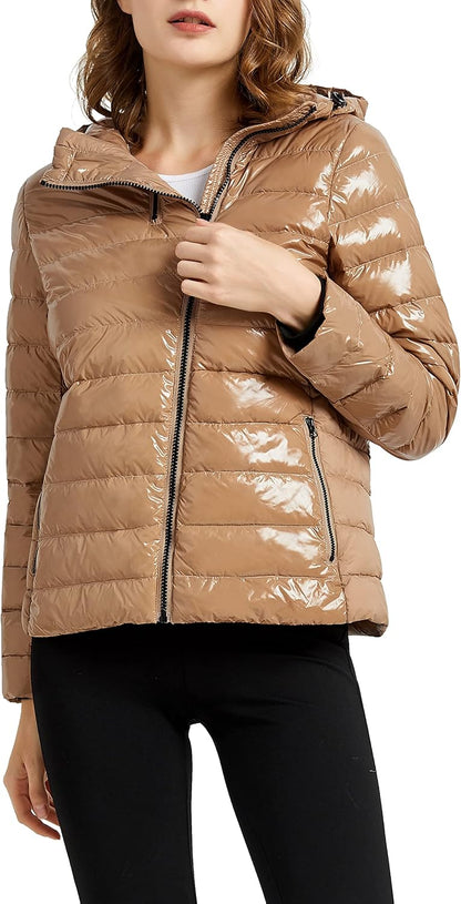 Aurlane Women's Short Down Jacket Inclined Zipper Sporty Winter Coat