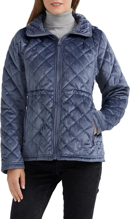 Aurlane Women's Casual Hooded Jacket Lightweight Warm Quilted Coat with Pockets