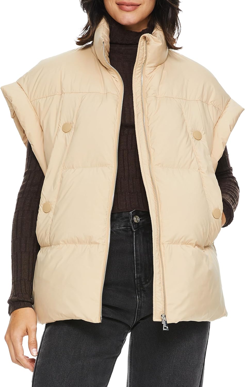 Aurlane Women's Puffer Down Vest Oversized Warm Sleeveless Jacket Fashion Quilted Outerwear Gilet with Stand Collar