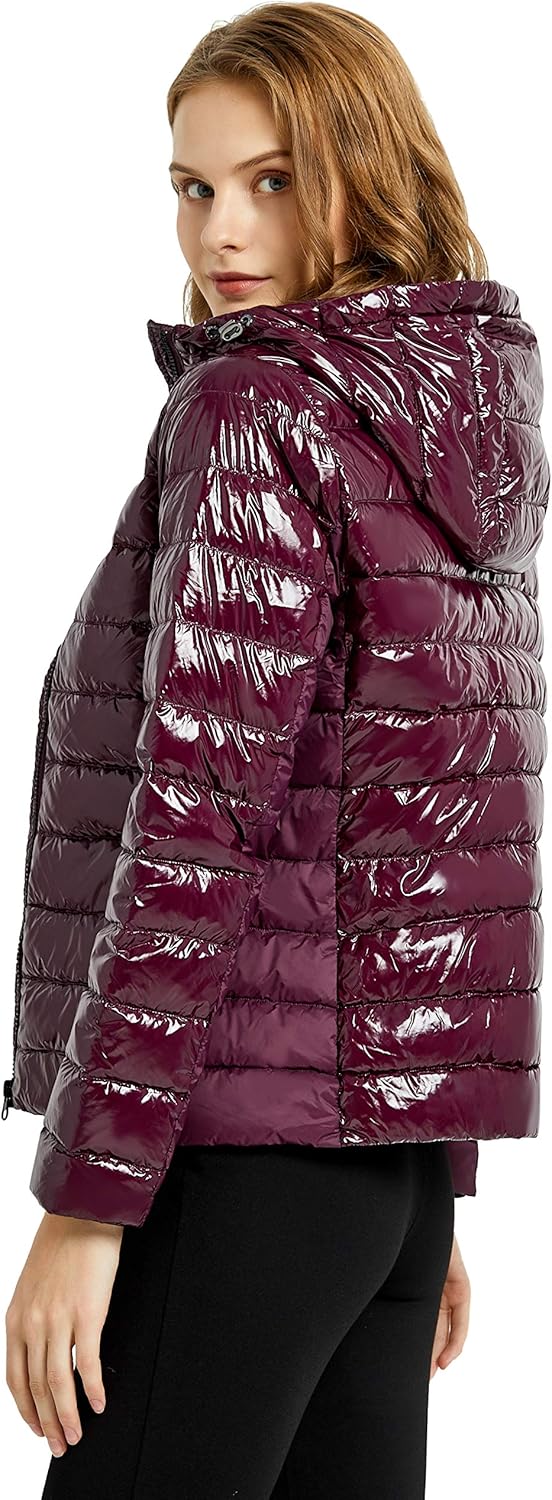 Aurlane Women's Short Down Jacket Inclined Zipper Sporty Winter Coat