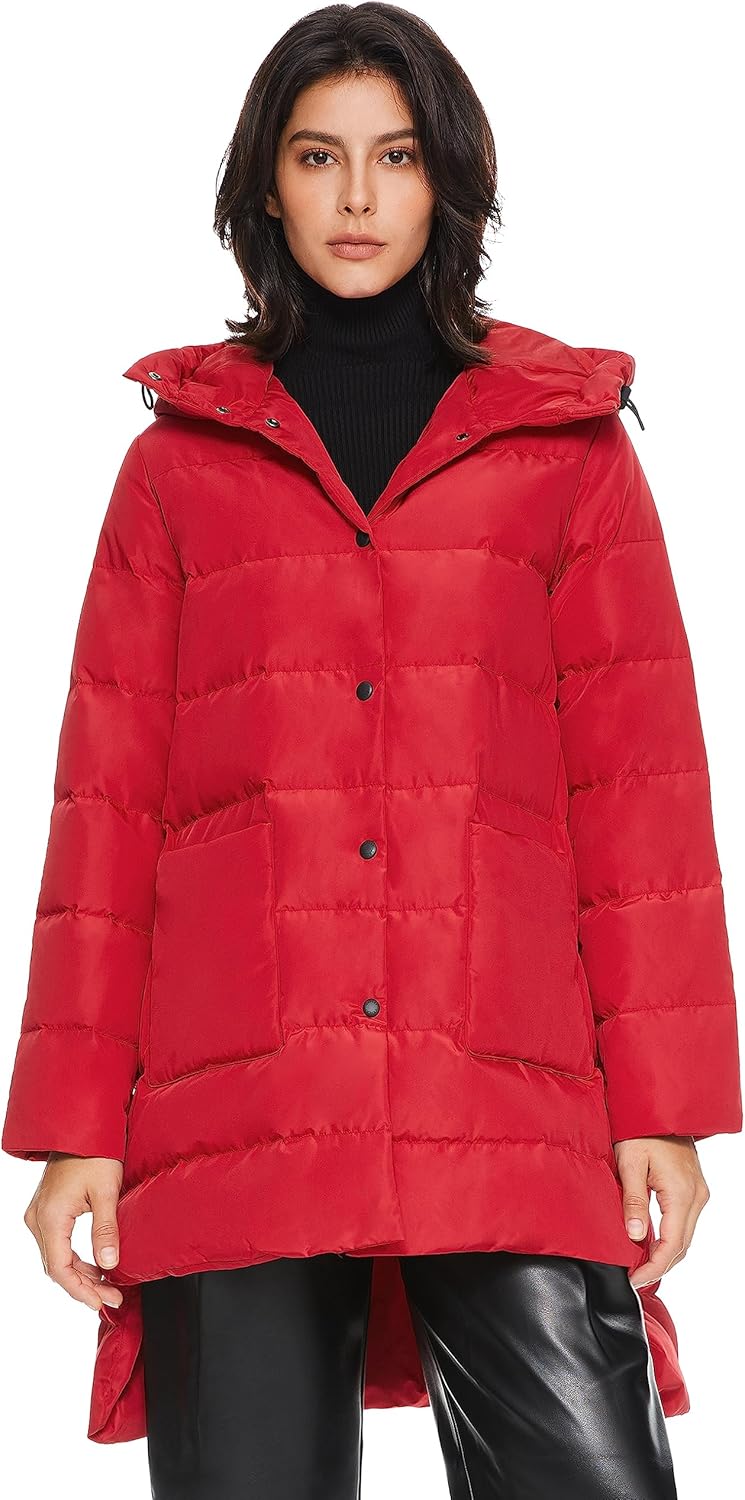 Aurlane Women's Warm Quilted Down Jacket Ladies Hooded Coat Long Puffer Jacket