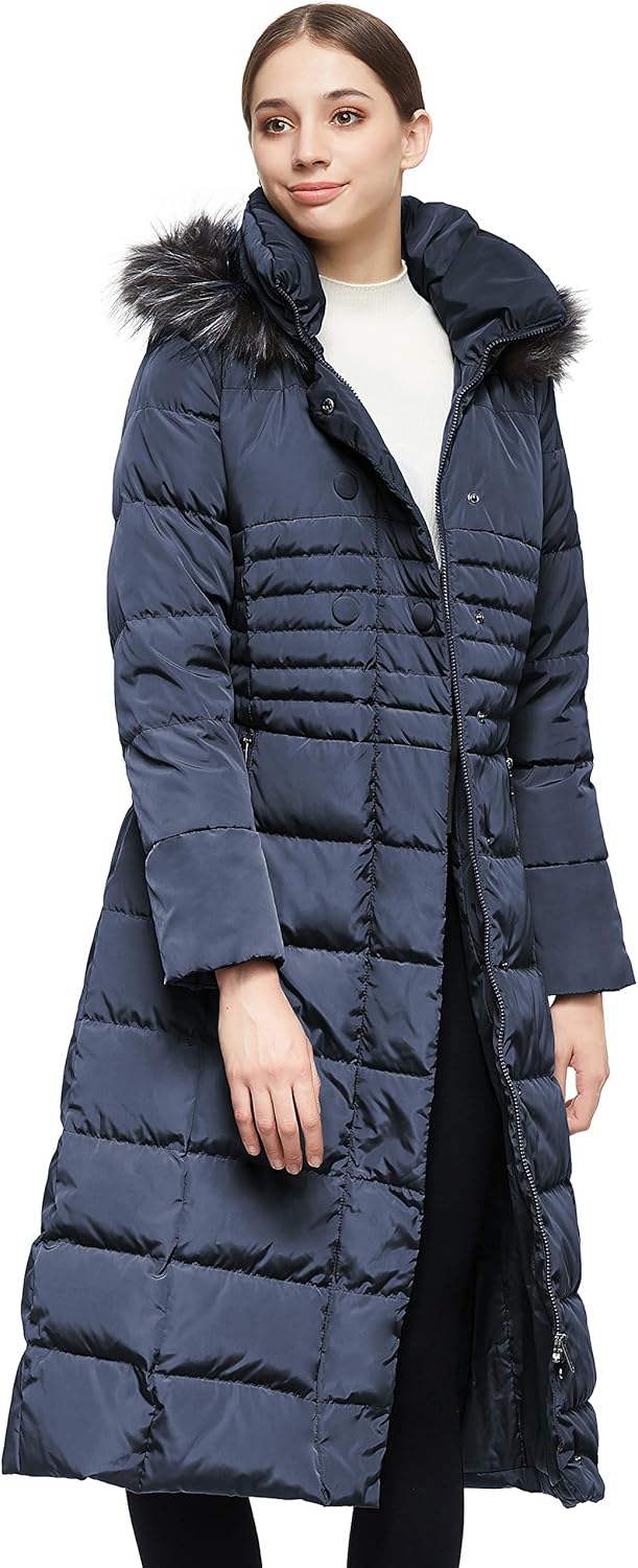 Aurlane Women Warm Down Jacket with Hood Fur Long Puffer Coat