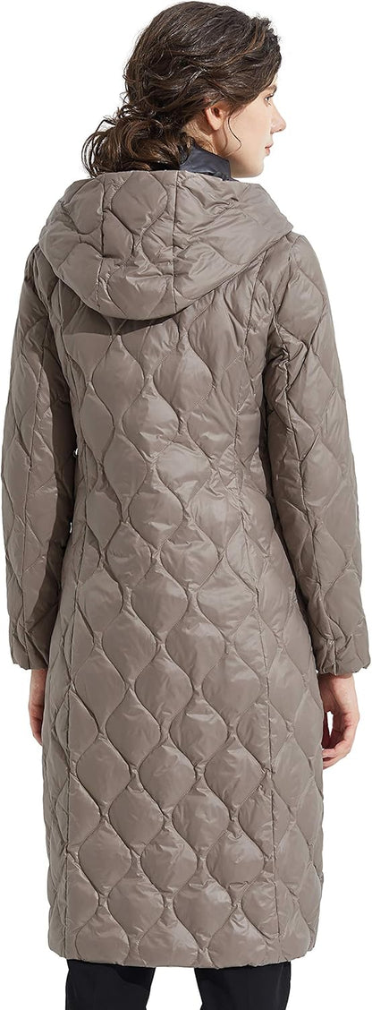 Aurlane Women's Long Winter Coat Inner Bib Down Jacket Hooded Puffer Jacket