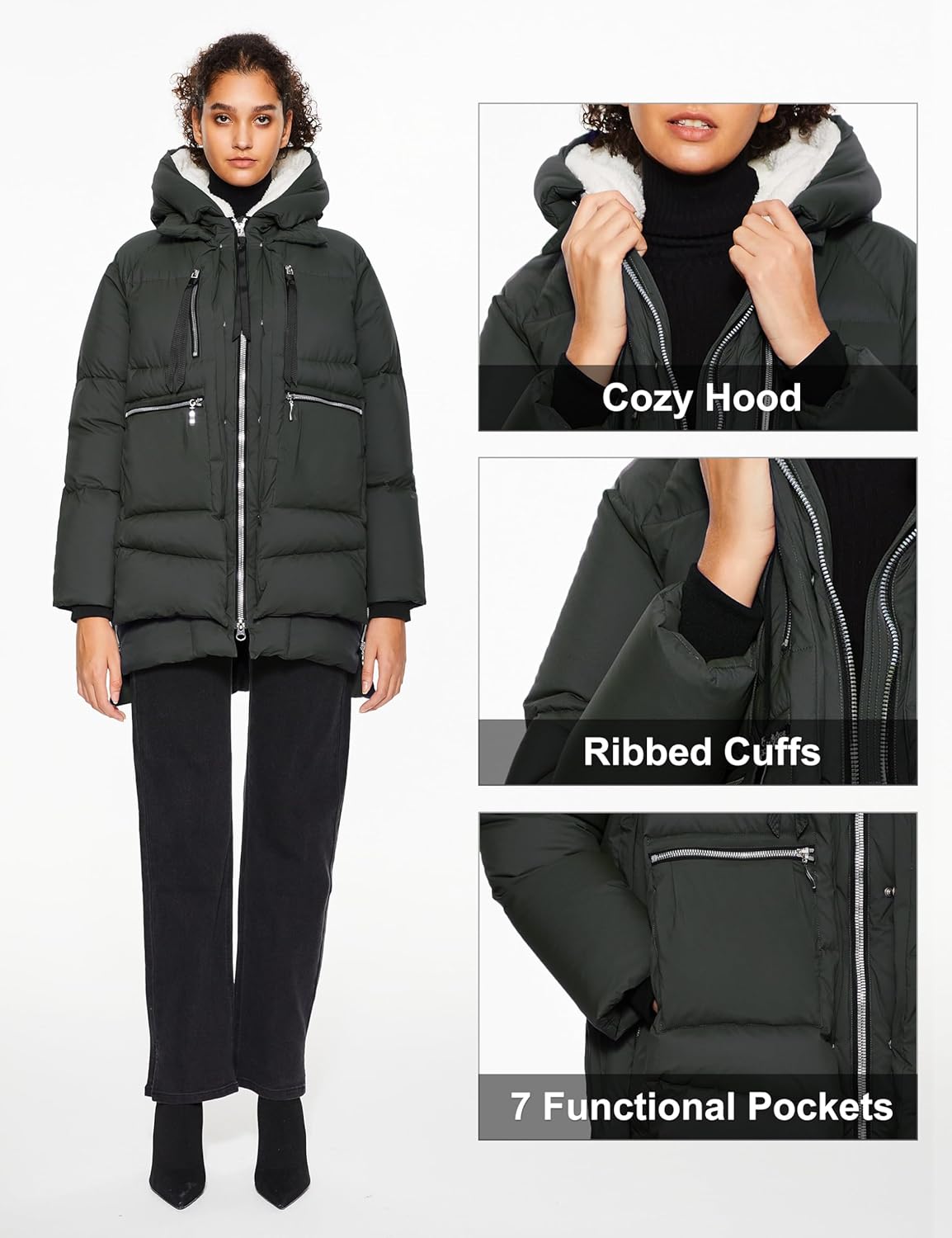 Aurlane Women's Winter Puffer Jacket - Fleece Lined Hooded Down Coat Casual Overcoat with Pockets