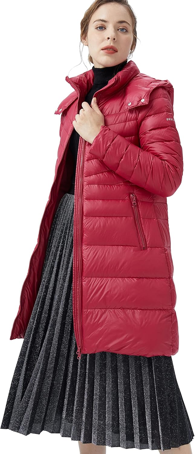 Aurlane Women's Lightweight Down Jacket Puffer Warm Long Hooded Winter Coat with Pocket