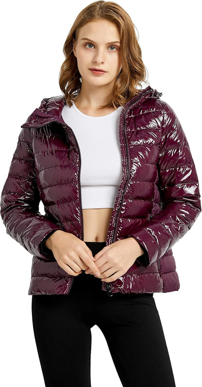 Aurlane Women's Short Down Jacket Inclined Zipper Sporty Winter Coat