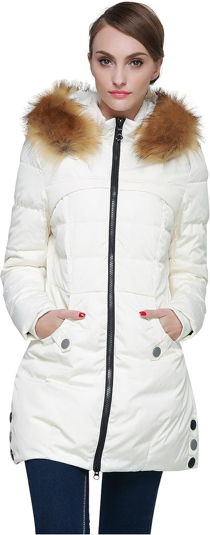 Aurlane Women's Winter Down Jacket with Faux Fur Trim Hood