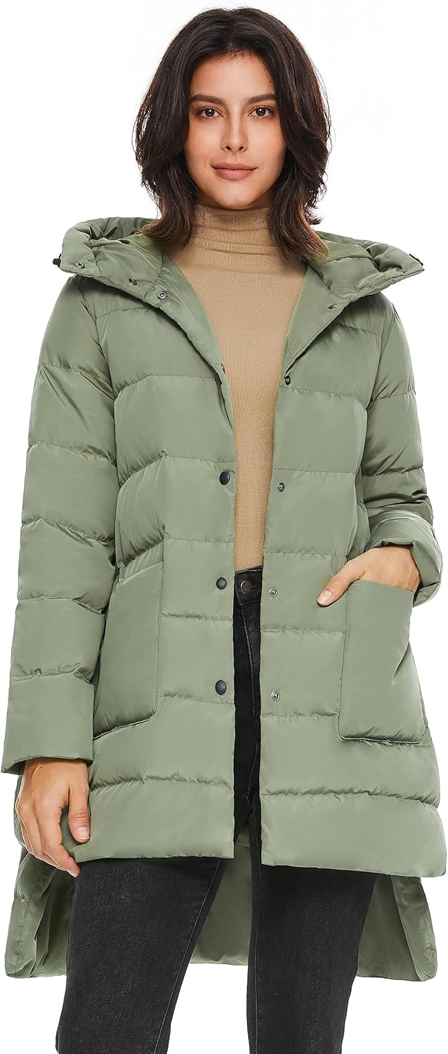 Aurlane Women's Warm Quilted Down Jacket Ladies Hooded Coat Long Puffer Jacket