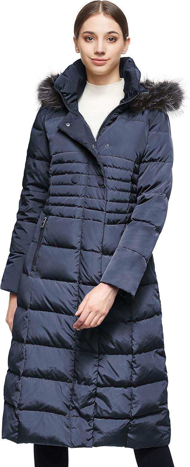 Aurlane Women Warm Down Jacket with Hood Fur Long Puffer Coat