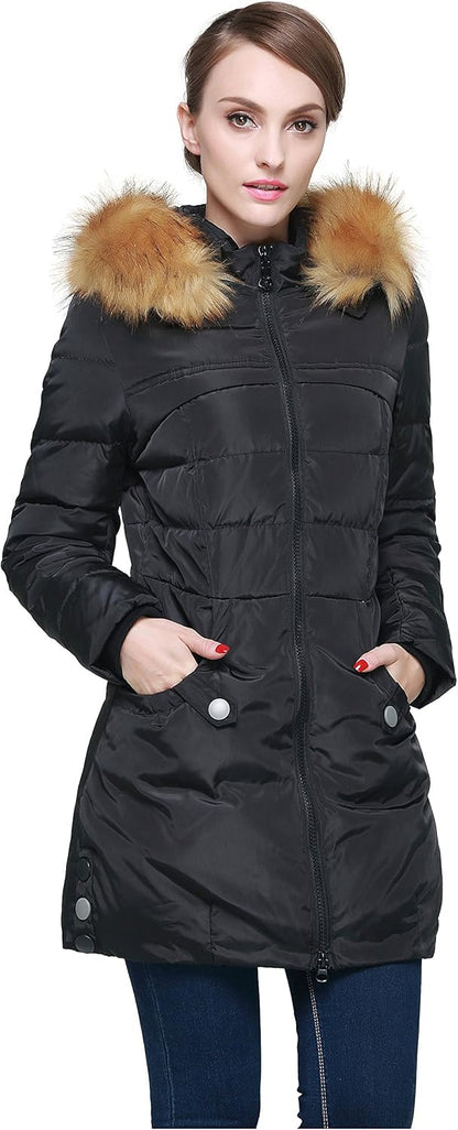 Aurlane Women's Winter Down Jacket with Faux Fur Trim Hood