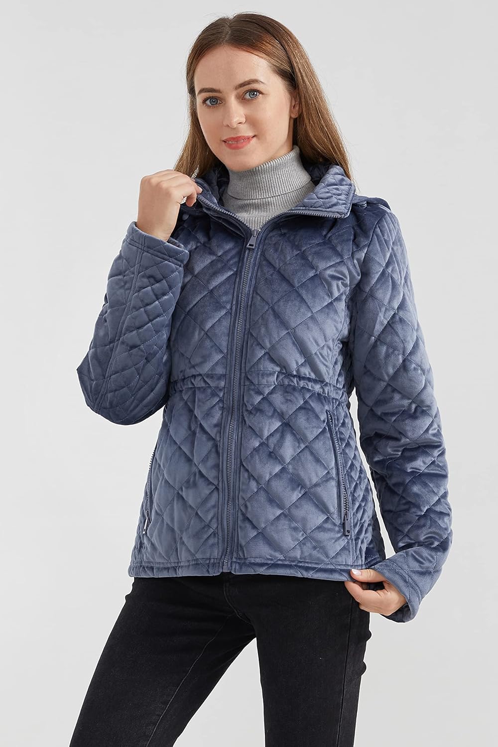 Aurlane Women's Casual Hooded Jacket Lightweight Warm Quilted Coat with Pockets