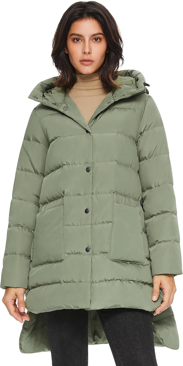 Aurlane Women's Warm Quilted Down Jacket Ladies Hooded Coat Long Puffer Jacket