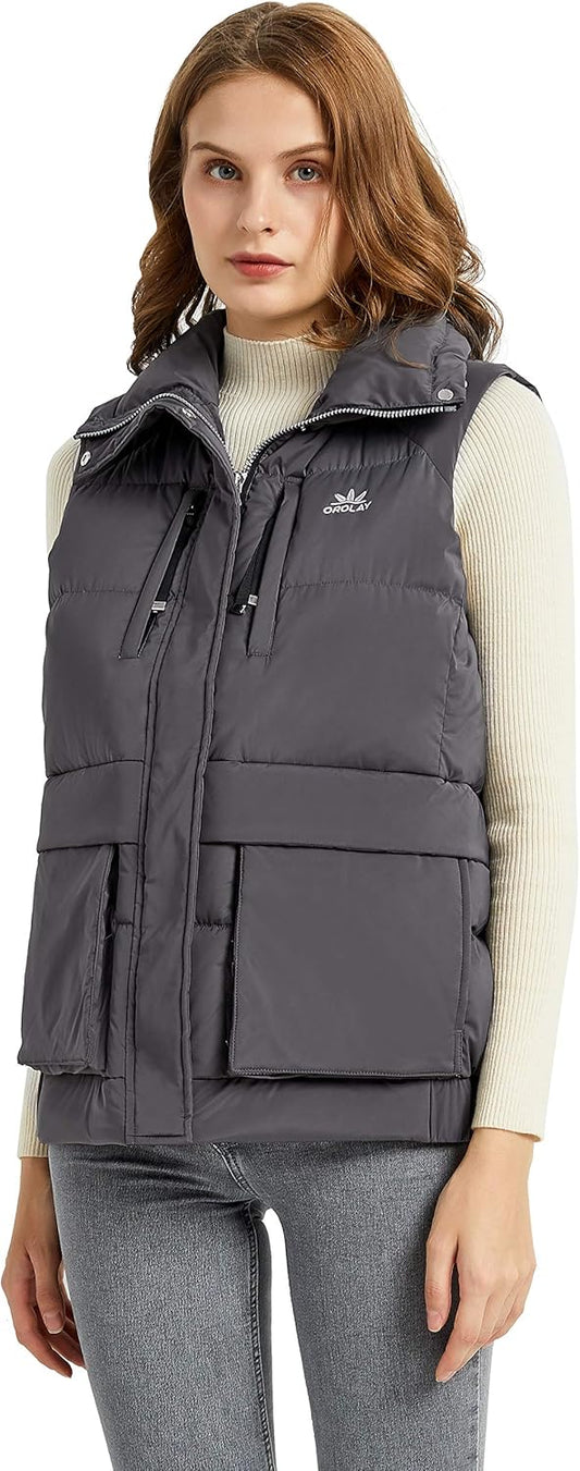 Aurlane Women's Light Down Vest Packable Stand Collar Jacket Winter Puffer Gilet