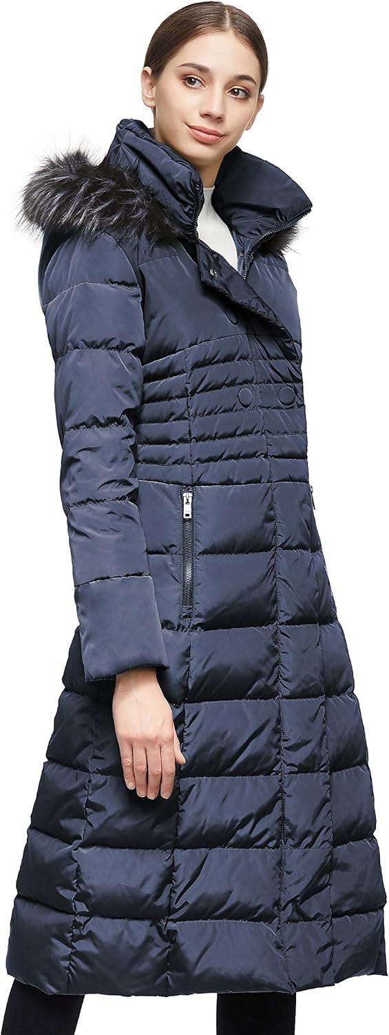 Aurlane Women Warm Down Jacket with Hood Fur Long Puffer Coat