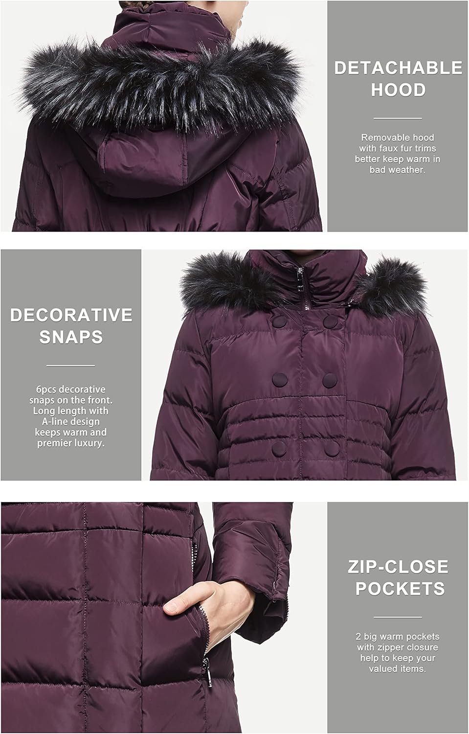 Aurlane Women Warm Down Jacket with Hood Fur Long Puffer Coat