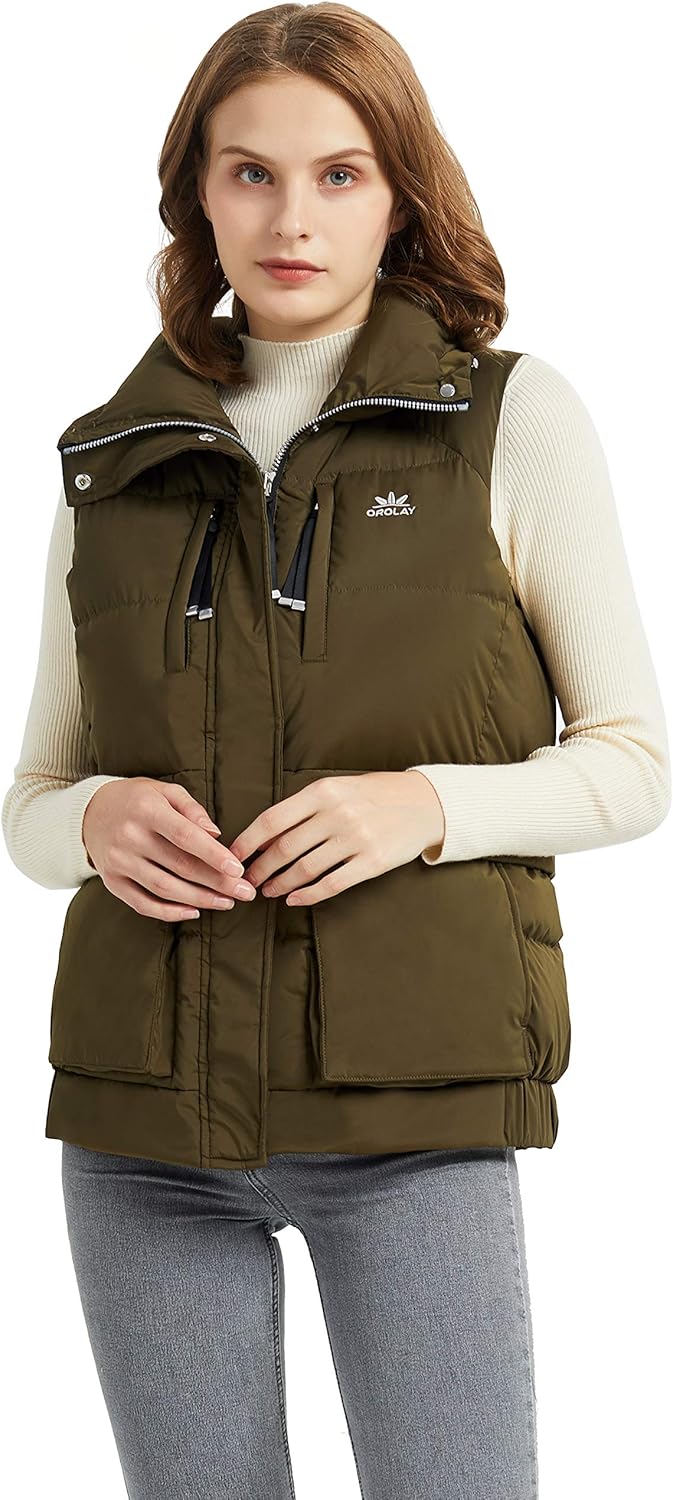 Aurlane Women's Light Down Vest Packable Stand Collar Jacket Winter Puffer Gilet