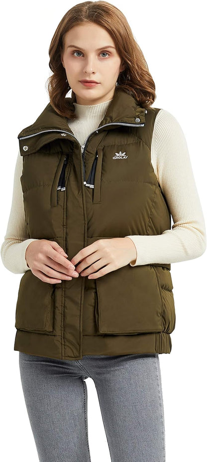 Aurlane Women's Light Down Vest Packable Stand Collar Jacket Winter Puffer Gilet