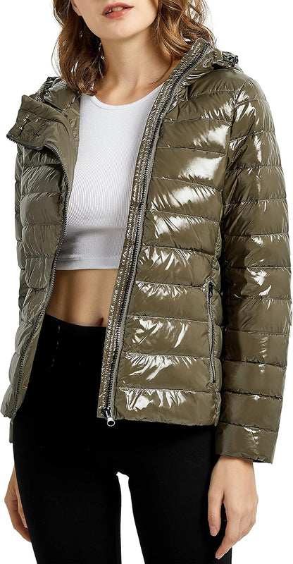 Aurlane Women's Short Down Jacket Inclined Zipper Sporty Winter Coat