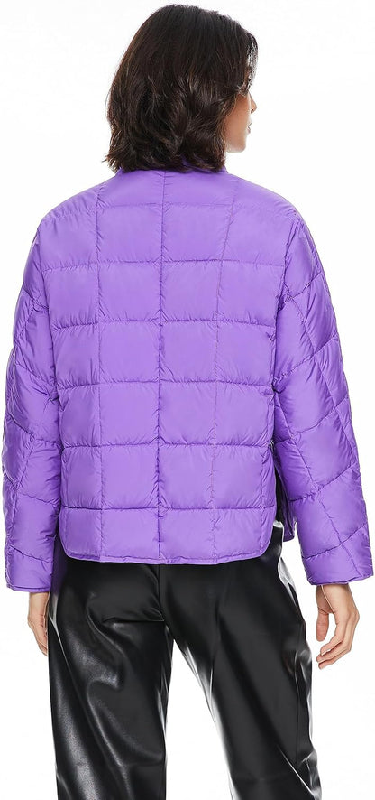 Aurlane Women's Cropped Puffer Jacket Quilted Lightweight Oversized Down Coat Zip Up Spring Short Padded Outwear