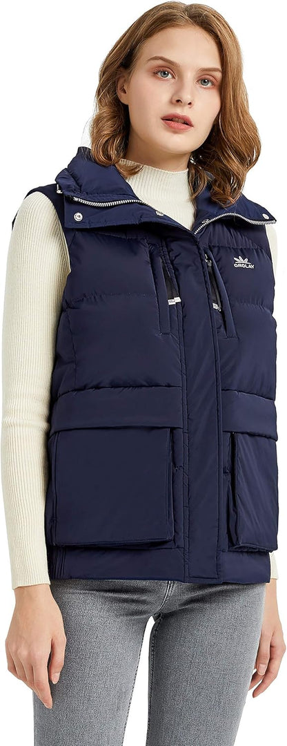 Aurlane Women's Light Down Vest Packable Stand Collar Jacket Winter Puffer Gilet