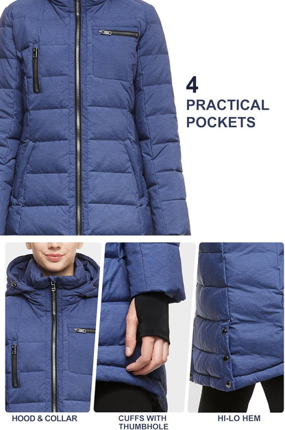 Aurlane Women's Winter Down Jacket Long Quilted Puffer Coat Warm Hooded Slim Fit Outerwear