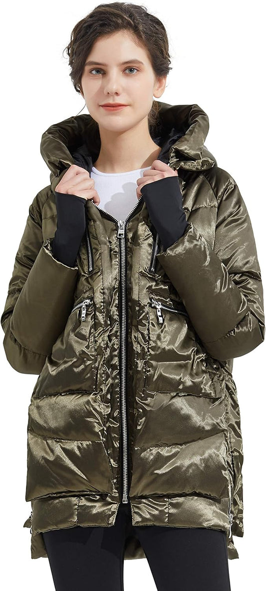 Aurlane Women's Thickened Hooded Down Jacket – Winter Shiny Puffer Jacket with RDS Down Filling