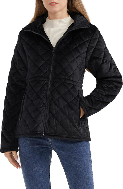 Aurlane Women's Casual Hooded Jacket Lightweight Warm Quilted Coat with Pockets