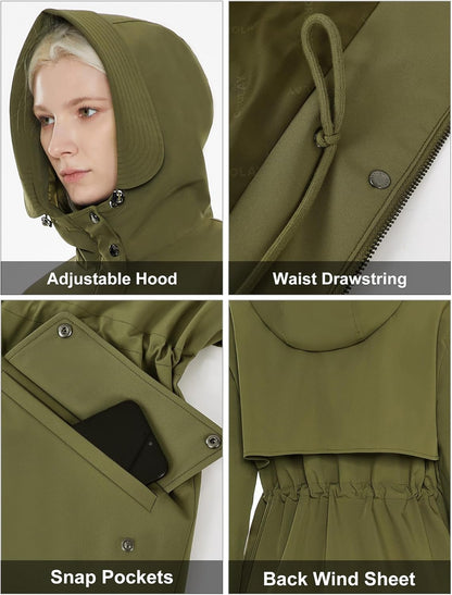 Aurlane Women's Military Anorak Jacket Zip-Up Windbreaker Active Hooded Outerwear with Pockets